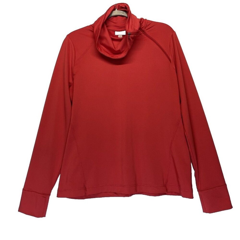 J Jill Fit Pullover Size Large Red Athletic Cowl Neck Zip‎ Thumb Hole